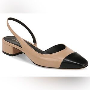 Veronica Beard Cecile Bisque/Black Leather Cap-Toe Slingback Heel